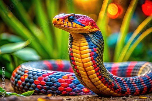 Captivating False Water Cobra Displaying Unique Colors and Patterns in a Serene Natural Habitat photo