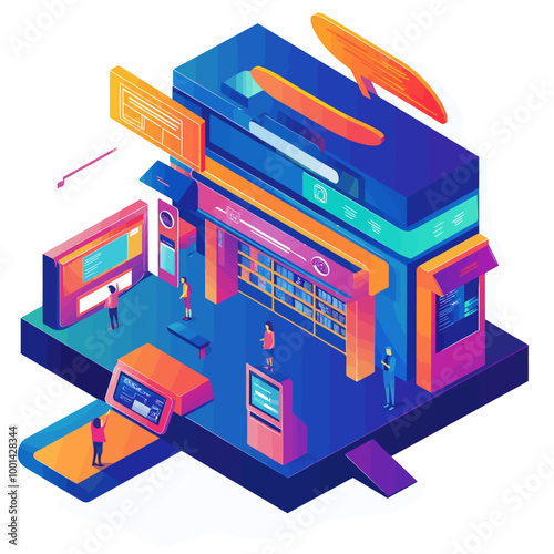 Isometric Interactive Store Kiosk Vector Illustration