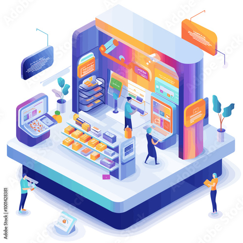 Isometric Interactive Store Kiosk Illustration