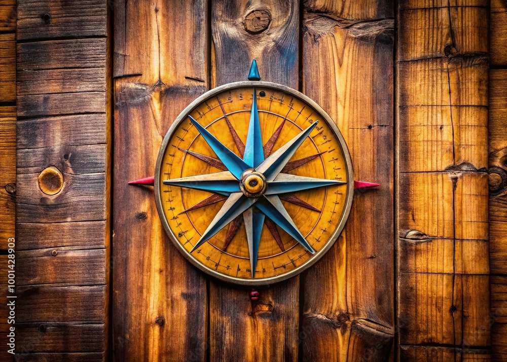 Compass Rose with Cardinal Directions: West, East, North, South on a Rustic Wooden Background Compass Rose with Cardinal Directions: West, East, North, South on a Rustic Wooden Background