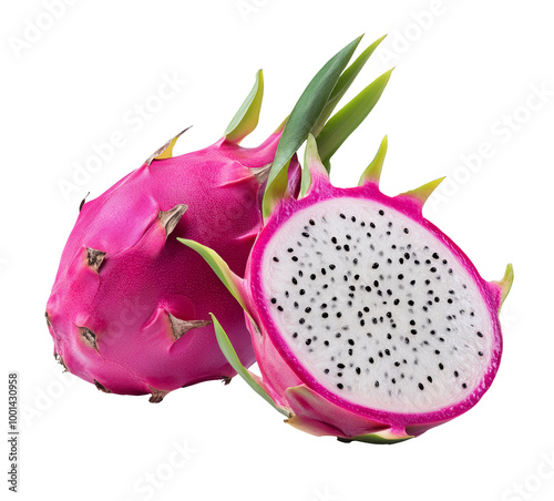 Dragon fruit. Fresh pitahaya isolated on transparent background. PNG, cutout. 