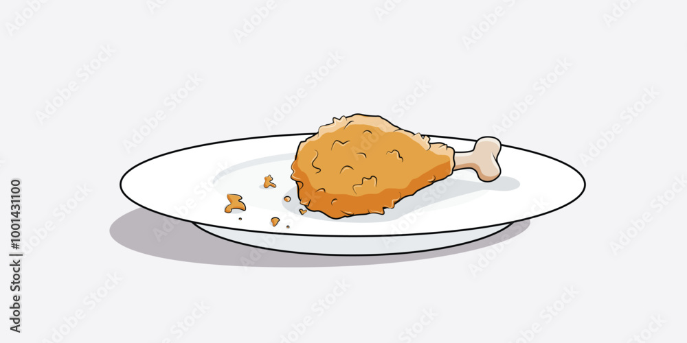 Isolated Crispy fried chicken on a plate. Vector Illustration Isolated Crispy fried chicken on a plate. Vector Illustration