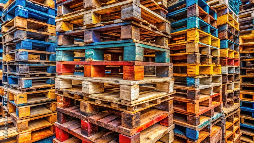 Damaged Wooden Pallets Stacked Haphazardly in a Warehousing Environment Under Natural Lighting Conditions Damaged Wooden Pallets Stacked Haphazardly in a Warehousing Environment Under Natural Lighting Conditions
