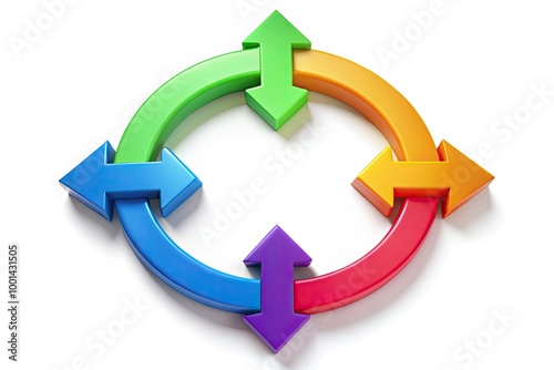 Four arrows converge to form a seamless circle, symbolizing unity, harmony, and infinite collaboration, set against a clean white background for a bold visual statement.