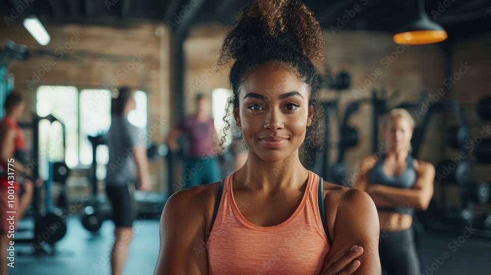 A diverse group of people working out in a gym, with various exercises and equipment being used. A diverse group of people working out in a gym, with various exercises and equipment being used.