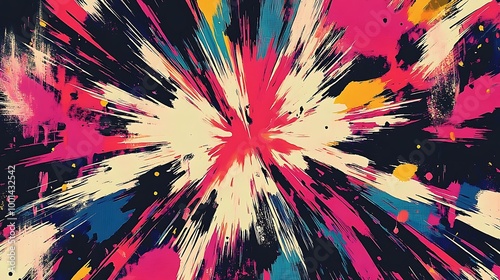 punk pop rock style starburst elements with color splash abstract background, seamless pattern tile, generative ai