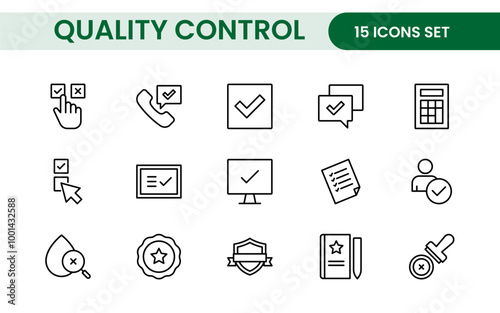 Quality Control line icon set. Included the icons as inspect, QA, qualify, quality control, check, verify, and more.