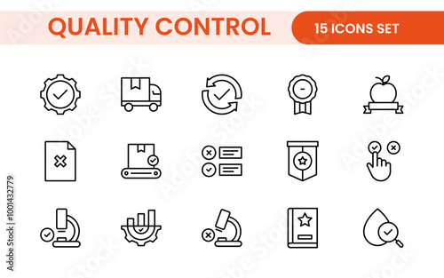 Quality Control line icon set. Included the icons as inspect, QA, qualify, quality control, check, verify, and more.