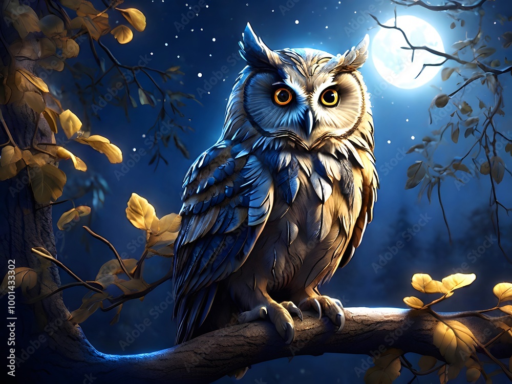 An owl is sitting on a branch with mountains in the background. An owl is sitting on a branch with mountains in the background.