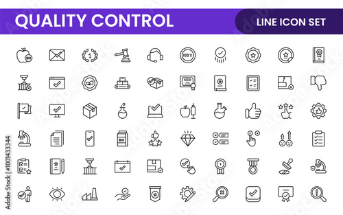 Quality Control line icon set. Included the icons as inspect, QA, qualify, quality control, check, verify, and more.