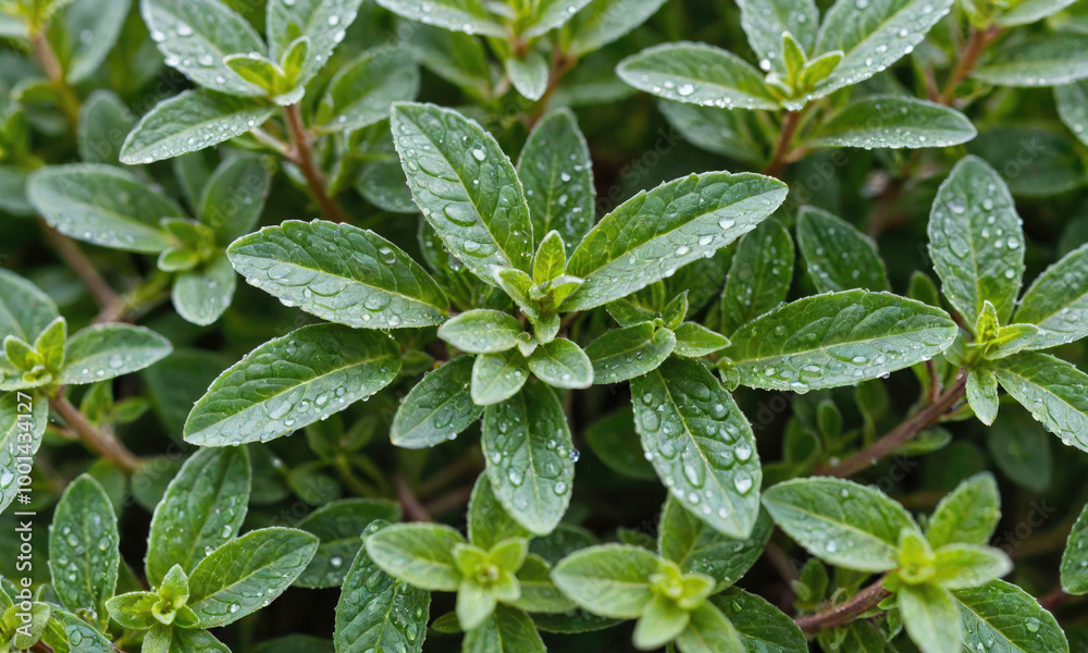 Green leaves with water droplets after a rain shower Green leaves with water droplets after a rain shower