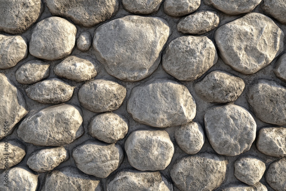 texture of a smooth gray stone wall with uniform rounded rocks arranged in straight rows texture of a smooth gray stone wall with uniform rounded rocks arranged in straight rows