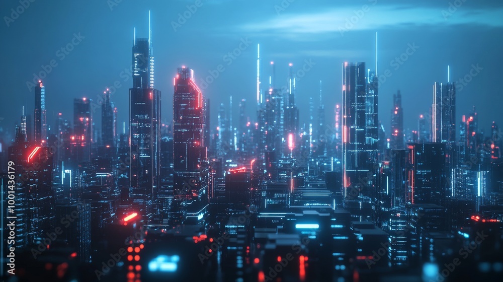 Fototapeta premium A vision of 2025, where AI systems dominate the business world, robots manage corporate tasks, and advanced technology redefines how companies achieve their goals, surrounded by sleek cityscapes
