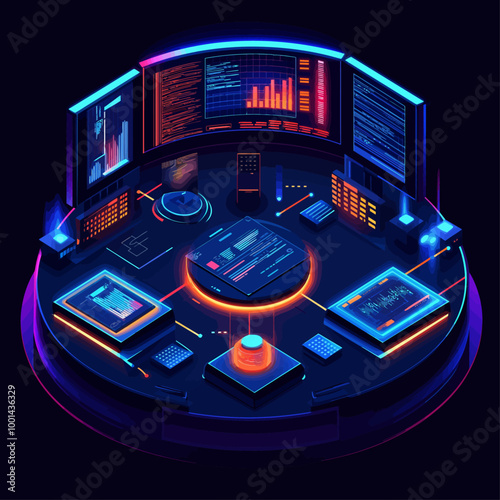 Threat Intelligence Center Isometric Cybersecurity Vector Illustration