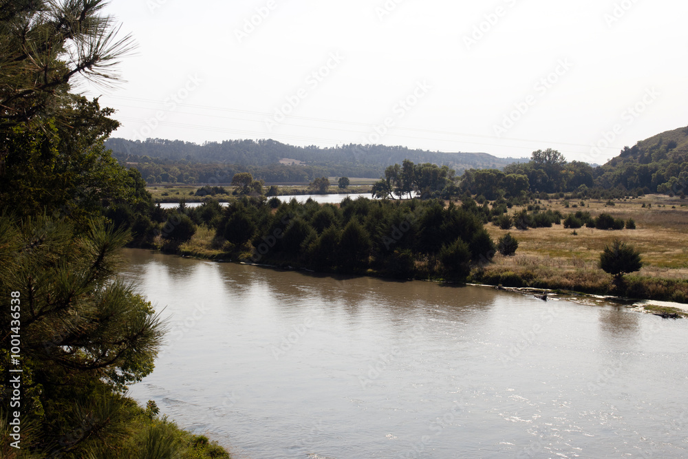 Fototapeta premium Niobrara National Scenic River on a rainy fall morning near Valentine, Nebraska
