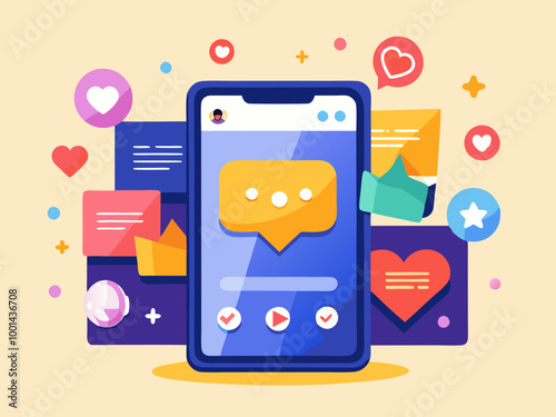 Viral content, social activity and smm - likes, shares and comments popping up on the mobile screen