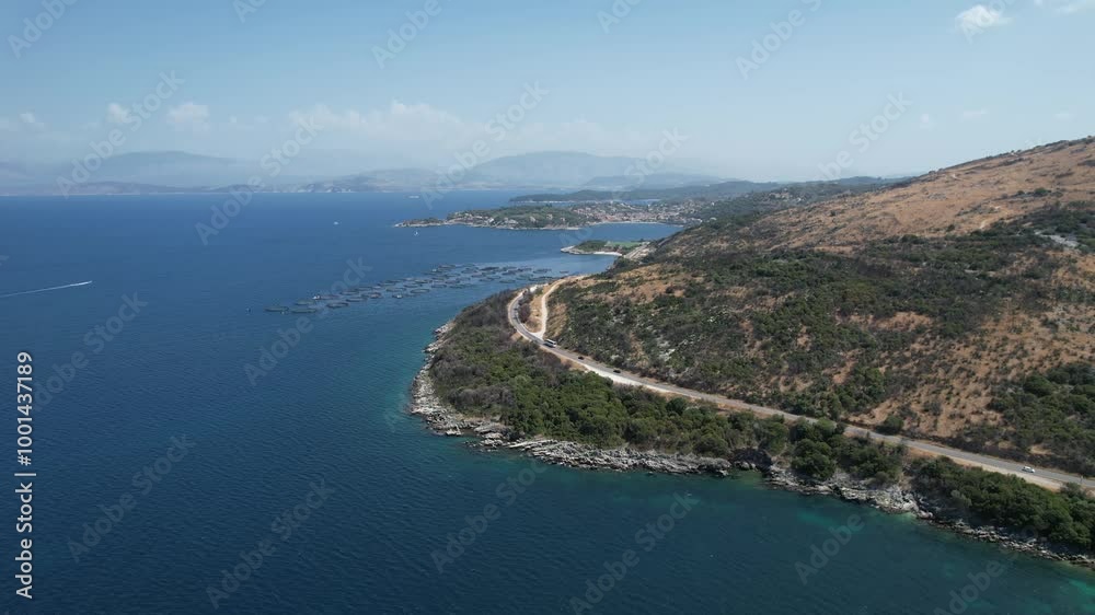 Aerial video on a sunny day over the beautiful island and coastline of Corfu, Greece Aerial video on a sunny day over the beautiful island and coastline of Corfu, Greece