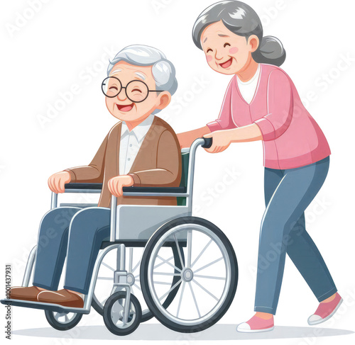 caregiver assisting an elderly individual in a wheelchair