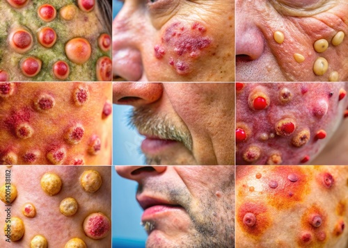 Close-up Images of Various Bacterial Skin Infections Demonstrating Symptoms and Affected Areas photo