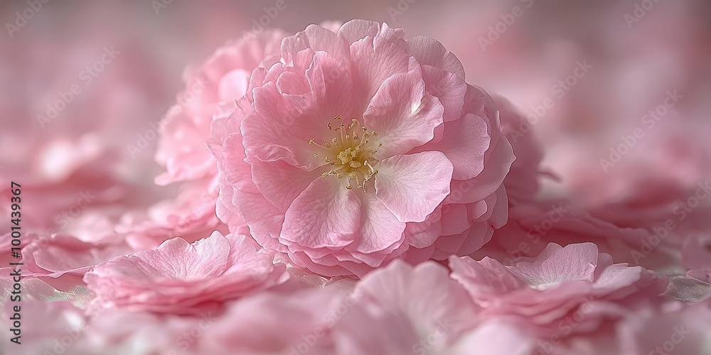 A Single Delicate Pink Flower Stands Out Amidst a Bed of Petals A Single Delicate Pink Flower Stands Out Amidst a Bed of Petals