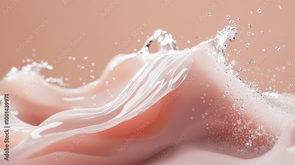 Fototapeta premium A captivating 3D visualization of body cream spreading in artistic waves, with sparkling highlights and delicate floating elements