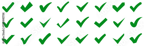 Approval check icon set, quality sign, tick icons, green check mark