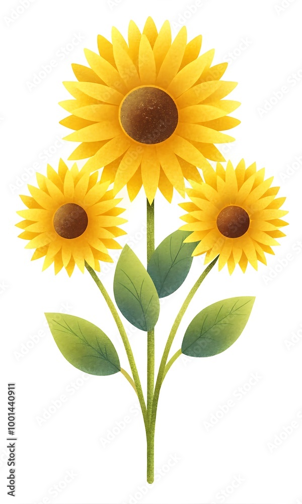 Obraz premium Tournesols avec effet de grain sur fond blanc