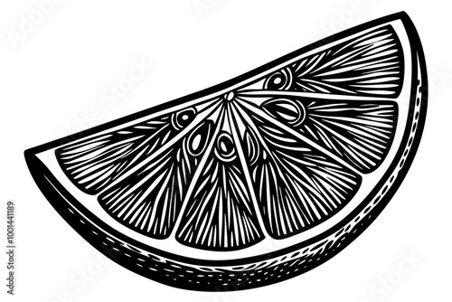 Black and White Intricate Lemon Slice Illustration