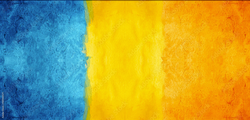 minimalist abstract painting with three vertical bands of blue, yellow, orange, featuring textured surface and bold colors, for modern and contemporary design projects minimalist abstract painting with three vertical bands of blue, yellow, orange, featuring textured surface and bold colors, for modern and contemporary design projects