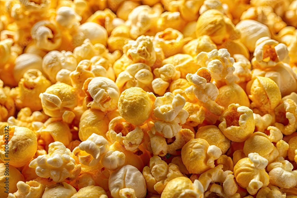 Close-up of Delicious Popcorn Texture with Fluffy Kernels and Golden Color for Food Backgrounds