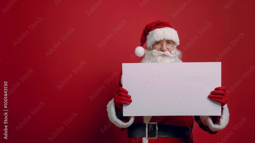 Naklejka premium A man dressed as Santa holding a blank sheet