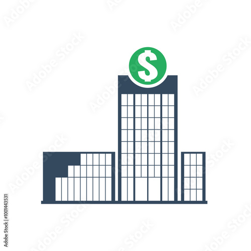 modern bank exterior vector icon, financial building logotype template, modern white collar office pictogram