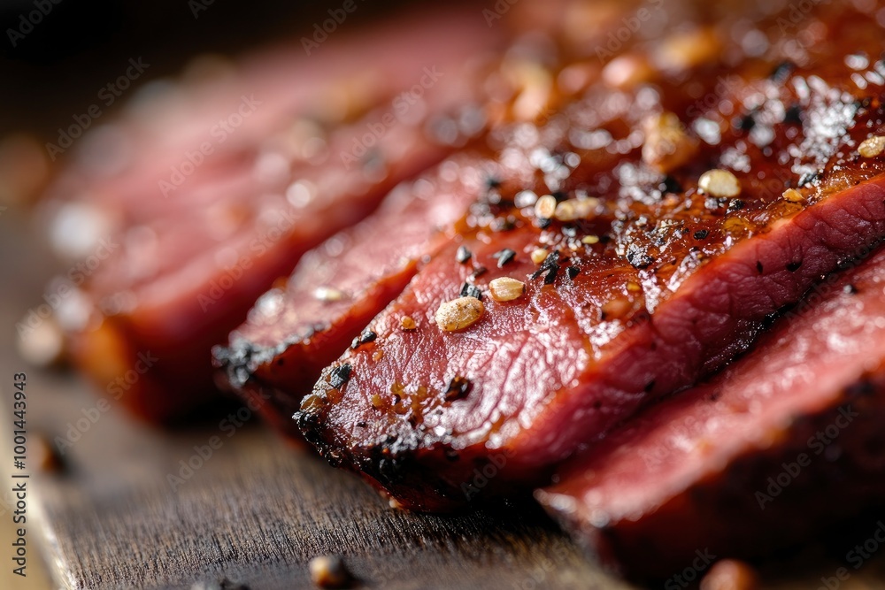 Smoked meat background, close up - generative ai Smoked meat background, close up - generative ai
