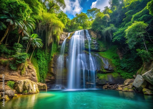 Gozalandia Waterfall in San Sebastian, Puerto Rico, Surrounded by Lush Greenery and Natural Beauty