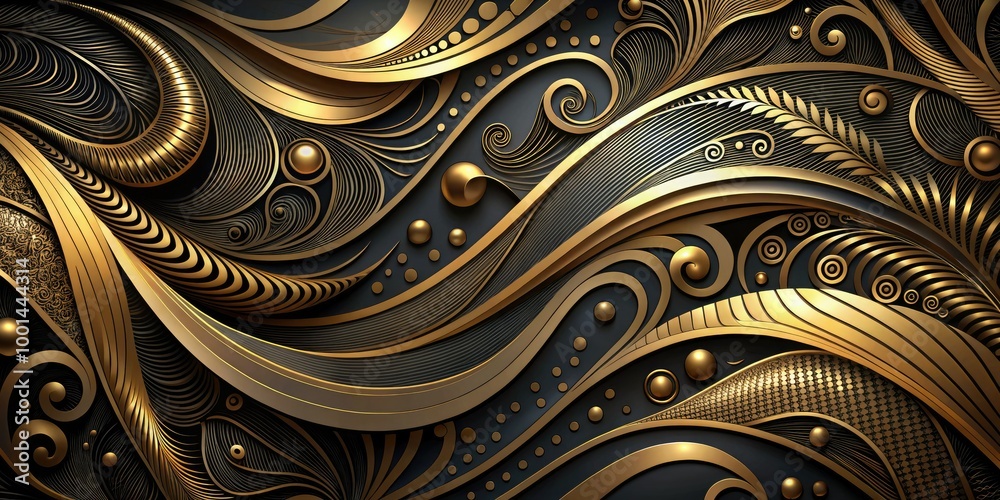 Luxurious black and gold abstract background with intricate swirling patterns, shimmering metallic accents, and a sense of opulence, sophistication, and high-end elegance. Luxurious black and gold abstract background with intricate swirling patterns, shimmering metallic accents, and a sense of opulence, sophistication, and high-end elegance.