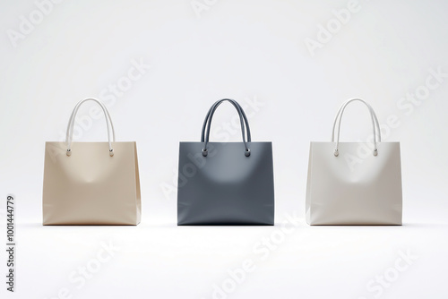 Minimalist gray and beige shopping bags with sleek handles photo