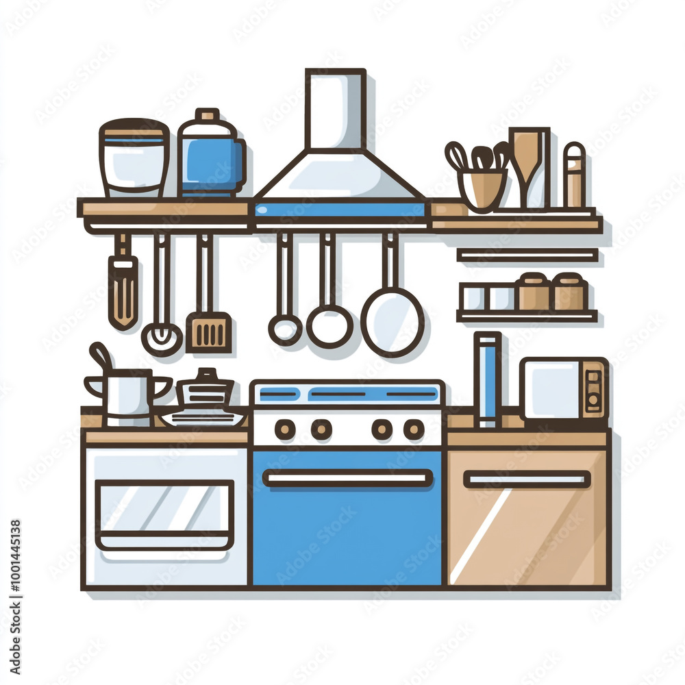 Kitchen icon, simple line art vector graphic on a white background. Kitchen icon, simple line art vector graphic on a white background.