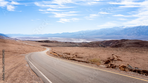 Badwater Basin Panorama seen from Artist Drive in Death Valley National Park 