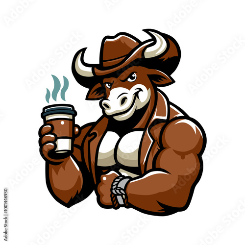 a bull with a drink in his hand