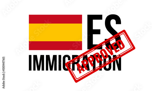 spain immigration with approved stamp and united arab emirates flag, citizenship change vector illustration