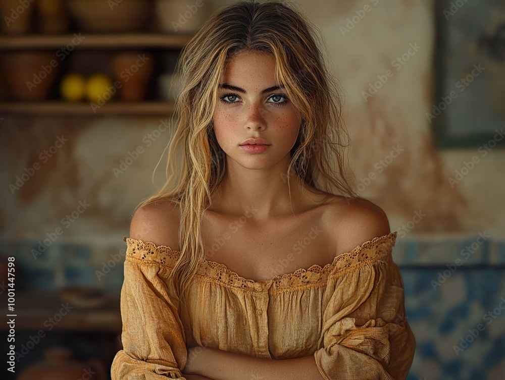 Beautiful Blonde Woman in a Yellow Shirt Portrait Photography Beautiful Blonde Woman in a Yellow Shirt Portrait Photography