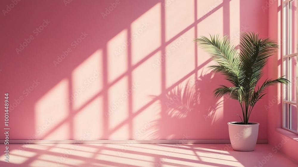 Modern Pink Room with Plant and Natural Light Modern Pink Room with Plant and Natural Light