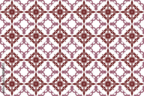 seamless damask pattern  the image is a detailed illustration of a pattern consisting of interlocking floral designs, featuring a variety of red and white colors and intricate