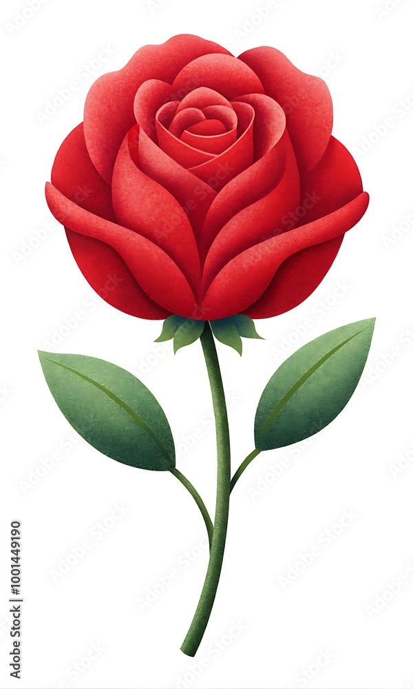 Rose rouge avec effet de grain sur fond blanc