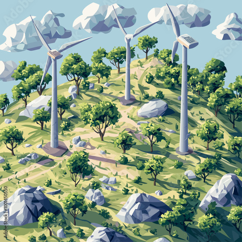 Isometric Wind Farm Renewable Energy Illustration