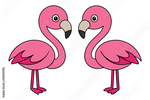 Pair of Two Flamingos in Love Animal Clipart Vector Illustration