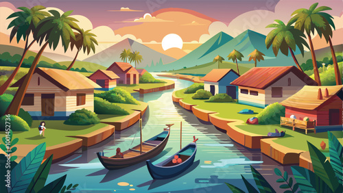 Natural Scenery Design Vector Art Illustration 