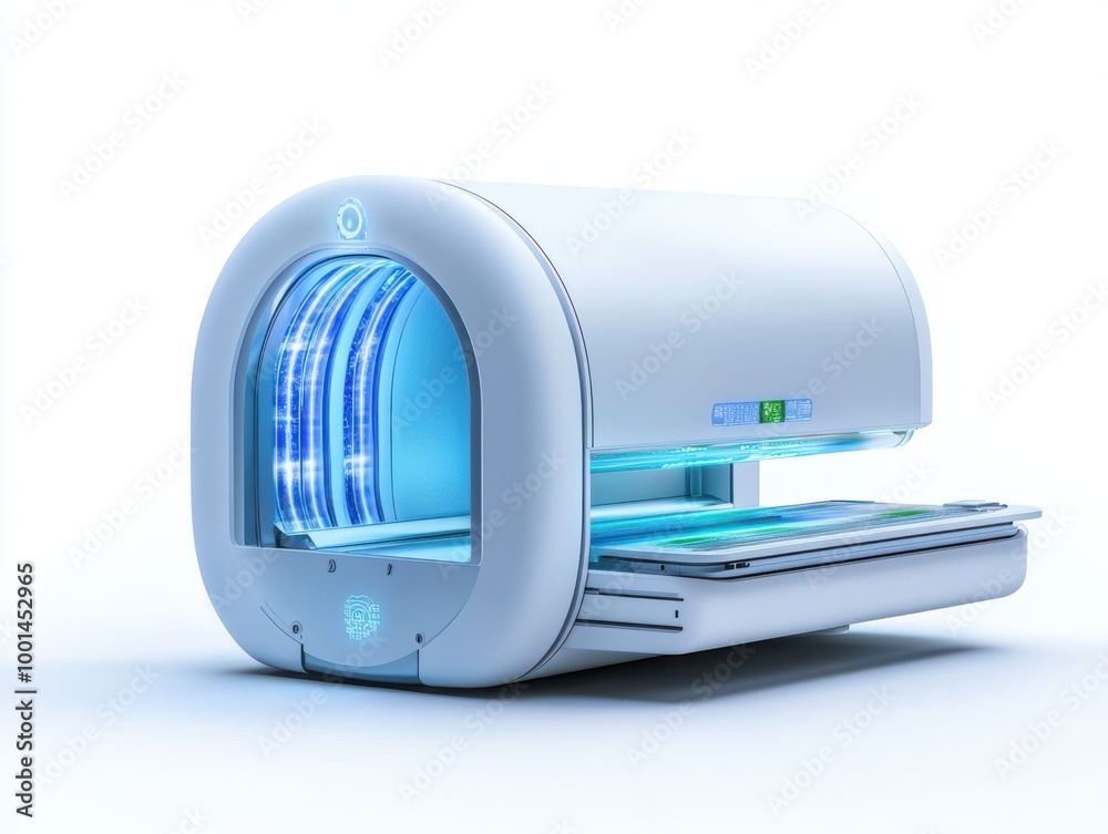 Futuristic Medical Scanner Machine with Blue Light Futuristic Medical Scanner Machine with Blue Light