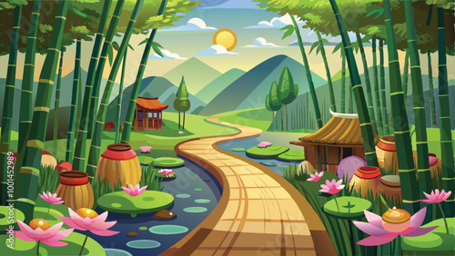 Natural Scenery Design Vector Art Illustration 