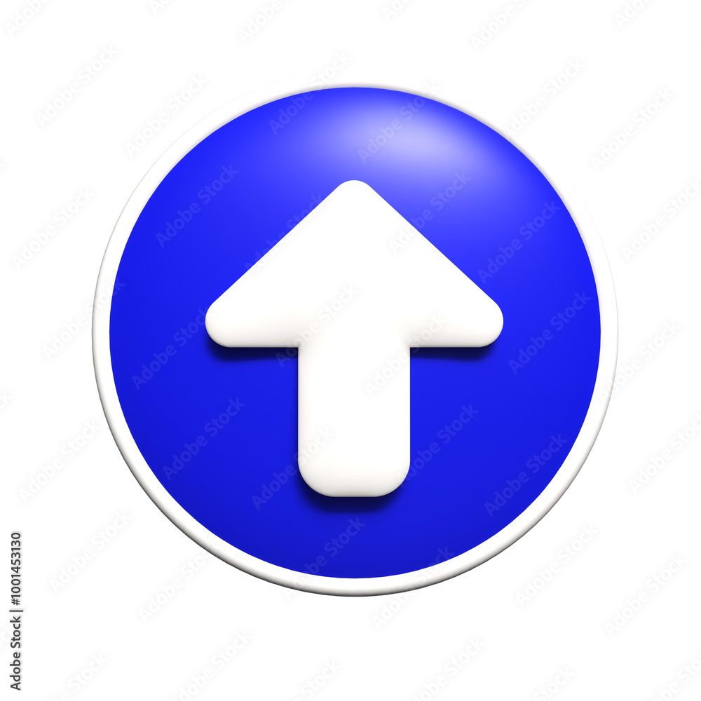 A blue circle with a white up arrow, representing a positive direction or upward movement A blue circle with a white up arrow, representing a positive direction or upward movement